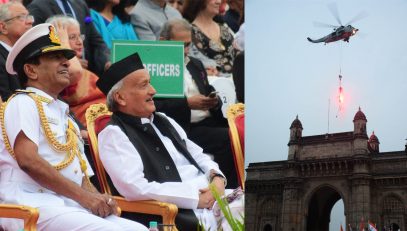 Governor Bhagat Singh Koshyari witnessed the Beating Retreat, Tattoo ceremonies, Continuity Drill and display of disciplined and entertaining performances on the occasion of Navy Day at Gateway of India in Mumbai