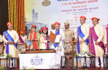 08.01.2020 : Governor Bhagat Singh Koshyari presided over the 116th Convocation of Savitribai Phule Pune University. Vice Chancellor Dr Nitin Karmalkar, Chief Guest - Executive Director, Translational Health Science and Technology Institute Faridabad Gagandeep Kang, and others were present.