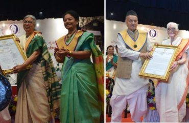 Governor Bhagat Singh Koshyari today conferred the Honorary Doctor of Letters(D/Litt) on the former Head of Rashtra Sevika Samiti Pramilatai Medhe and well-knownwriter poet Dr Aruna Dhere. Vice Chancellorof the University Dr Shashikala Wanjari, Founder Director of Udyamita VidyapithChitrakoot Dr Nandita Pathak, Pro Vice Chancellor Dr Vishnu Magre, SudhirThackersey and others were present.