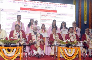 Governor and Chancellor Bhagat Singh Koshyari addressed the Convocation and  Degrees were awarded to 11409 students.  Guardian Minister Chhagan Bhujbal, Pro Chancellor and Medical Education Minister Amit Deshmukh, Vice Chancellor Dr Dileep Mhaisekar, Pro VC Dr Mohan Khamgaonkar, Dr T P Lahane, AYUSH Director Kuldeep Raj Kohli, were prominent among those present.