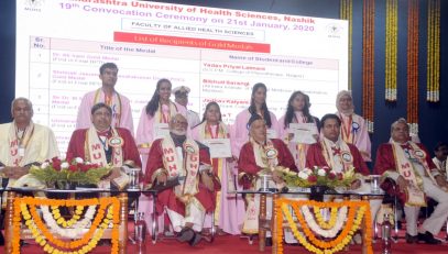 Governor and Chancellor Bhagat Singh Koshyari addressed the Convocation and  Degrees were awarded to 11409 students.  Guardian Minister Chhagan Bhujbal, Pro Chancellor and Medical Education Minister Amit Deshmukh, Vice Chancellor Dr Dileep Mhaisekar, Pro VC Dr Mohan Khamgaonkar, Dr T P Lahane, AYUSH Director Kuldeep Raj Kohli, were prominent among those present.