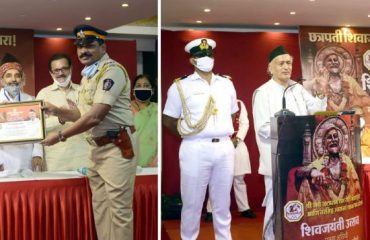 19.02.2021 : The Governor of Maharashtra Bhagat Singh Koshyari today attended the Shiv Jayanti celebrations at Kamala Vihar Sports Club at Kandivali. The Governor garlanded the bust of Shivaji Maharaj and felicitated Corona Warriors and top scoring students from the region on the occasion.