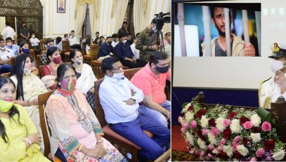 04.03.2021 : Governor Bhagat Singh Koshyari witnessed the  Screening of Hindi Movie ‘Fauji Calling’ at Raj Bhavan. The film has been produced by Runnng Horses Films Ltd. Film Star Sharman Joshi, Proprietor Anil Jain, Ovez Shaikh,  Aaryaan Saxena, Sharman Joshi, actor and others were present.