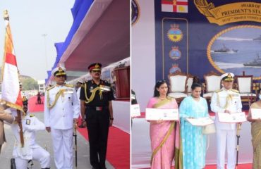 08.12.2021 : President of India Ram Nath Kovind presented the President's Standard to the 22nd Missile Vessle Squadron (K22) at Cruiser Wharf, Naval Dockyard, Mumbai. Smt. Savita Kovind, Governor of Maharashtra Bhagat Singh Koshyari and senior Naval officers were present.