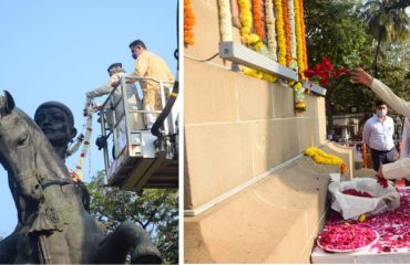 Governor garlands statue of Shivaji Maharaj on Shiv Jayanti