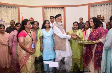 Visually Impaired Women tie rakhis to Governor Koshyari