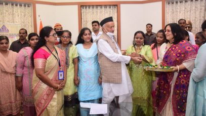 Visually Impaired Women tie rakhis to Governor Koshyari