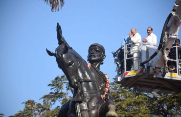 19.02.2023: Governor Bais garlands statue of Chhatrapati Shivaji Maharaj on Shiv Jayanti