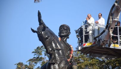 19.02.2023: Governor Bais garlands statue of Chhatrapati Shivaji Maharaj on Shiv Jayanti