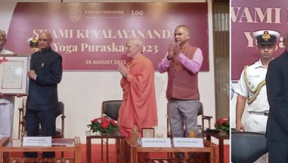 28.08.2023 : Governor presents Swami Kuvalyananda Yoga Puraskar