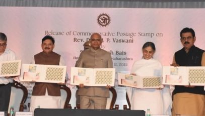 Governor releases the Commemorative Postage Stamp on spiritual leader Dada J P Vaswani