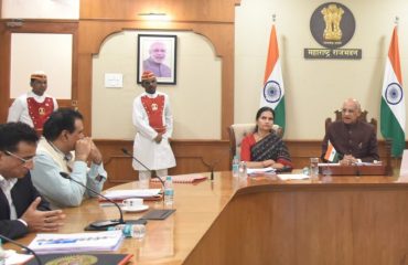 22.02.2024: Governor  accompanied by Union Minister of State for Tribal Affairs Dr Bharati Pawar reviewed the implementation of various Centrally Assisted Tribal Welfare Schemes