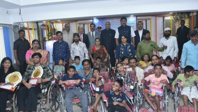 09.03.2024:  Maharashtra Governor Ramesh Bais distributed Wheel Chairs to physically handicapped children at a programme organised by Shanta Siddhi Charitable Trust in association with the All India Institute of Physical Medicine and Rehabilitation (AIIPMR) at Haji Ali, Mumbai. President of the Trust and well known Neurosurgeon Dr P S Ramani, Director of AIIPMR Dr Anil Kumar Gaur, Trustee of Shanta Siddhi Charitable Trust Dr Tushar Rege, Honorary Secretary Bhushan Jack, Head of Medical Social Work Wing Dr Anjana Negalur and officials and invitees were present.