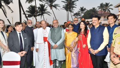 26.01.2025:  Governor of Maharashtra C P Radhakrishnan hosted the traditional reception and high tea for eminent invitees on the occasion of 76th Republic Day at Raj Bhavan Mumbai. The reception started with the playing of the National Anthem and the state song. Joined by the Chief Minister Devendra Fadnavis, the Governor extended Republic Day greetings to all. Spouse of the Governor Smt Sumathi Radhakrishnan, Chief Minister Devendra Fadnavis and Amruta Fadnavis, Union Minister of Textiles Giriraj Singh, Speaker of Legislative Assembly Rahul Narwekar, Deputy Speaker of Legislative Council Dr. Neelam Gorhe, Chief Justice of Bombay High Court Justice Alok Aradhye, Business leaders Ashok Hinduja, Prakash Hinduja, Niranjan Hiranandani, MLA Amin Patel, Vice-Chancellor of University of Mumbai Dr. Ravindra Kulkarni, SNDT Women's University's Vice-Chancellor Dr. Ujjwala Chakradeo, HSNC University's Vice-Chancellor Dr. Hemlata Bagla, actor Jackie Shroff, playback singer Udit Narayan, actor Varsha Usgaonkar, Chief Secretary Sujata Saunik, Police Commissioner Vivek Phansalkar, Diplomats from various countries in Mumbai, outgoing Archbishop of Mumbai Cardinal Oswald Gracias, new Archbishop John Rodrigues and dignitaries from various fields were present.