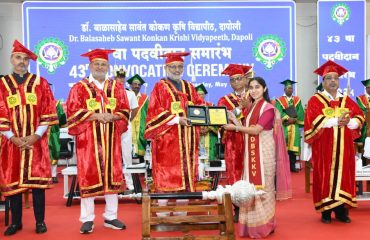 14.05.2025:  Maharashtra Governor and Chancellor of universities C. P. Radhakrishnan presided over the 43rd annual convocation of the Dr Balasaheb Sawant Konkan Krishi Vidyapeeth, Dapoli. Agriculture Minister Adv. Manikrao Kokate, Minister of Industry, Marathi Language  and Guardian Minister of Ratnagiri District Uday Samant, Minister of State Yogesh Kadam were present. During the ceremony, degrees were awarded to a total of 1,580 students. 18 Gold Medals were also awarded in recognition of academic excellence. Vice Chancellor Dr Sanjay Bhave, Registrar Dr. Pradeep Haldavanekar, Deans, Heads of Department, Principals, Professors,alumni and graduating students and invitees were present.