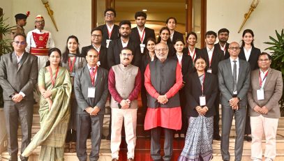 A group of law students from Colleges and Universities participating in the Legislative Internship Programme meets Governor