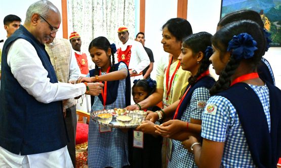 07.08.2025: Visually Impaired and tribal students, Self Help Groups Women tie Rakhi to State Governor