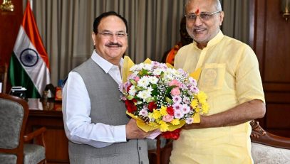 Union Minister for Chemicals and Petrochemicals J. P. Nadda meets Governor
