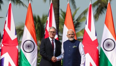PM Narendra Modi and British PM Keir Starmer at Raj Bhavan