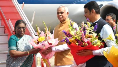 President of India Droupadi Murmu arrives in Mumbai