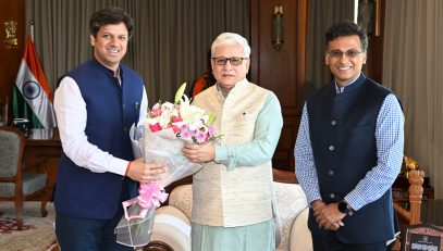 06.04.2026 : President of Federation of Indian Chambers of Commerce and Industry (FICCI) Anant Goenka called on Governor Jishnu Dev Varma at Lok Bhavan, Mumbai. Chairperson of FICCI Maharashtra Shirish Barwale was also present.