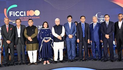 07.04.2026 : The Governor of Maharashtra Jishnu Dev Varma presided over the 99th Foundation Day of the Federation of Indian Chambers of Commerce and Industry (FICCI) and felicitated its past presidents in Mumbai. FICCI started in Mumbai at the instance of Mahatma Gandhi, will be celebrating its Centenary in the year 2027. Minister of Protocol Jaykumar Rawal, President of FICCI Anant Goenka, Sr Vice President Vijay Sankar, Director General Jyoti Vij, Secretary to the Governor Dr Prashant Narnaware and captains of Industry were present.