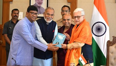 Economist Dr. Narendra Jadhav accompanied by members of the Dr. Babasaheb Ambedkar Birth Anniversary meets Governor