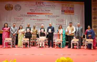 28.04.2026 : Governor Jishnu Dev Varma presided over the inauguration of the 100th Annual General Meeting of the Association of Indian Universities (AIU) and the National Conference of Vice-Chancellors at the Dr. D. Y. Patil University campus in Pimpri, Pune. Addressing the vice chancellors and academicians at the AIU Meet, the Governor called for creating an inclusive educational system and emphasizing on innovation and research to build a “Viksit Bharat” by 2047. President of AIU Prof. Dr. Vinay Kumar Pathak, Secretary General Dr. (Mrs.) Pankaj Mittal, Chancellor of Dr. D. Y. Patil University Dr. P. D. Patil, Pro-Chancellor Dr. Bhagyashree Patil, Vice-Chancellor Dr. N. J. Pawar, Secretary to the Governor Dr. Prashant Narnaware, Pro Vice-Chancellor Dr. Somnath Patil, Dr. Smita Jadhav, and other dignitaries were present. The Governor released the commemorative volume titled “Transformation of Education” and the “Indian University Journal.”