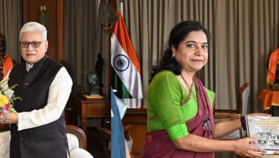 13.05.2026:  स्मिता वत्स शर्मा, महासंचालक (पश्चिम विभाग) पत्र सुचना कार्यालय, माहिती आणि प्रसारण मंत्रालय, भारत सरकार यांनी आज राज्यपाल जिष्णु देव वर्मा यांची लोकभवन, मुंबई येथे सदिच्छा भेट घेतली.  यावेळी जयदेवी पुजारी स्वामी, उपसंचालक, पत्र सूचना कार्यालय या देखील उपस्थित होत्या.