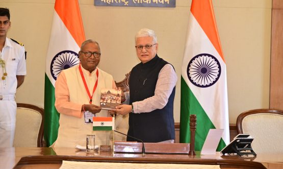 20.05.2026: Maharashtra Governor Jishnu Dev Varma released the book 'Pilgrim of Samarasata', a biography of Padmashri Dada Idate, former Chairman of the National Commission for Denotified, Nomadic and Semi Nomadic Tribes at Lok Bhavan Mumbai. 
The biography authored in Marathi by Neelima Deshpande has been rendered in English by Ruturaj Patki. RSS Chief Mohan Bhagwat has written the preface to the book. The Governor also released two books 'Adhunik Shetiche Model' and 'Aaple Konkan' authored by noted business leader and Managing Director of Pitambari Products Dr. Ravindra Prabhudesai at Lok Bhavan Mumbai. Padmashri Ramesh Patange, Patron of Saptahik Vivek, Padmashri Dada Idate, Dr. Ravindra Prabhudesai, along with members of the Samarasata Manch, Vivek Parivar, the Pitambari family were present.