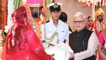 22.05.2026 : Maharashtra Governor Jishnu Dev Varma attended a mass wedding ceremony and blessed the newly married couples in Mumbai. The mass wedding ceremony was organized by Kamla Trust. Trustee of the Kamla Trust Nidarshana Gowani and Ramesh Gowani and Member of Parliament Manoj Tiwari were present.