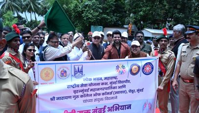 29.07.2026: Maharashtra Governor Jishnu Dev Varma joined by veteran actor Rakesh Bedi and TV and film personality Shiv Thakre today led a 'TB-Free Mumbai' Awareness Rally at Chembur Mumbai. The Rally involving hundreds of volunteers of National Service Scheme passed through the populous areas of Chembur carrying the message of making Mumbai TB free. The Rally was organised at the instance of Maharashtra Lok Bhavan as part of the TB Free Mumbai campaign.  
The programme was jointly organised by the National Service Scheme Cell of the University of Mumbai, Sree Narayan Guru College of Commerce, Chembur, the Brihanmumbai Municipal Corporation (BMC) and the Bhamla Foundation. Vice-Chancellor of the University of Mumbai Dr. Ravindra Kulkarni, General Secretary of the Sree Narayan Mandir Samiti O. K. Prasad, Secretary to the Governor Dr. Prashant Narnaware, Joint Secretary S. Ramamoorthy, President of the Bhamla Foundation Asif Bhamla, Principal of the College Dr. Jayashree Venkatachalam, and NSS Cell OSD Dr. Sushil Shinde were present.