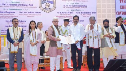 03.09.2026: Maharashtra Governor and Chancellor of the University Jishnu Dev Varma today presided over the Twenty-Eighth Convocation of Dr. Babasaheb Ambedkar Technological University at Lonere, Raigad. Minister of Higher and Technical Education Chandrakant Patil, Guardian Minister of Raigad Bharat Gogawale, Minister for Women and Child Development Aditi  Tatkare, Member of Parliament Sunil Tatkare Vice-Chancellor  Prof. Rajanish Kamat,  Heads of Department, teachers and graduating students were present.