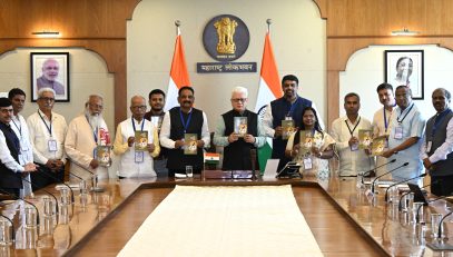 05.10.2026: Maharashtra Governor Jishnu Dev Varma released five books based on the life and literary works of Sant Ravidas and Sahityaratna Annabhau Sathe at Lok Bhavan, Mumbai in the presence of select invitees.The Governor released ‘Sant Ravidas Mhaney’, authored by Tehsildar Snehalata Swami (Bindu). The Governor also released three books edited by Dr Dhanaji alias Dhananjay Somnath Bhise, President of Matang Sahitya Parishad: ‘Annabhau Sathe: Sahityavichar, Sanshodhan ani Chintan’, ‘Annabhau Sathe: Aakalan ani Aswad’, and ‘Annabhau Sathe: Avadharana aur Jagaran’ in Hindi. In addition, the Governor released the English book ‘Annabhau Sathe: A Transnational Literary Legacy’, edited by Dr Baliram Gaikwad, Dr Manik Sonawane and Dr Dhanaji alias Dhananjay Somnath Bhise. Padma Shri Ramesh Patange, Padma Shri Girish Prabhune, University of Mumbai Vice Chancellor Prof. Ravindra Kulkarni, Vishnu Waze, ARTI Managing Director Sunil Ware, among others, were present at the book release ceremony.