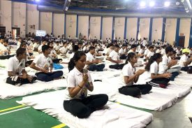 Employees and Divyangjans Doing Yoga on Occasion of 10th Yoga Day