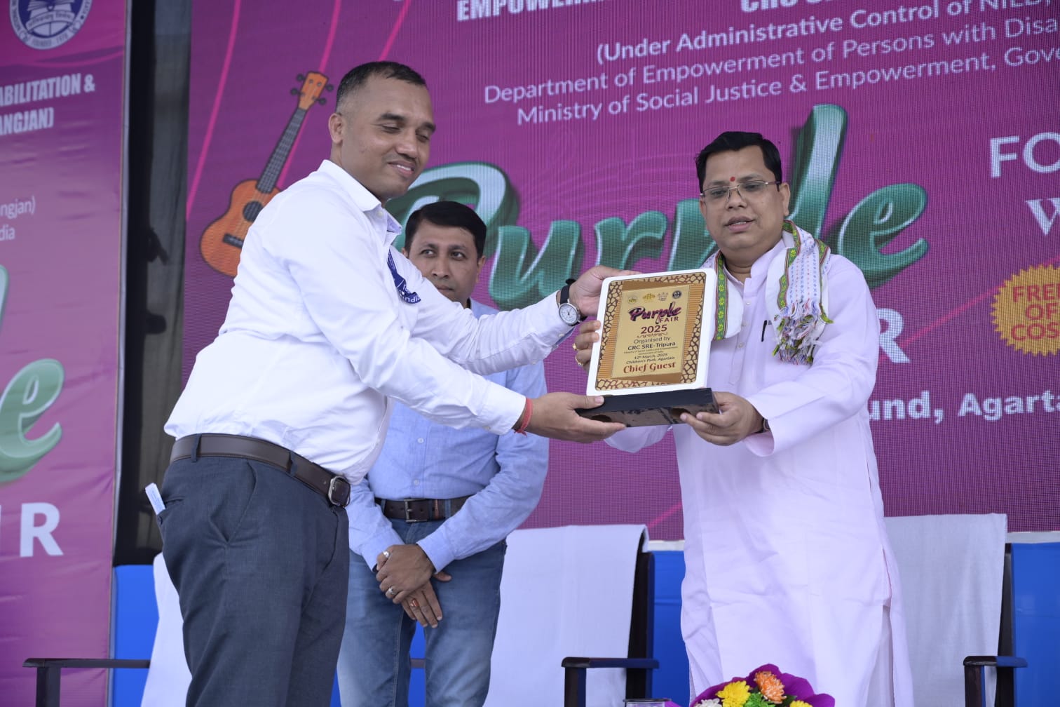 Welcoming Chief Guest Shri Tinku Roy, Minister Social Justice and Empowerment, Goverment of Tripura