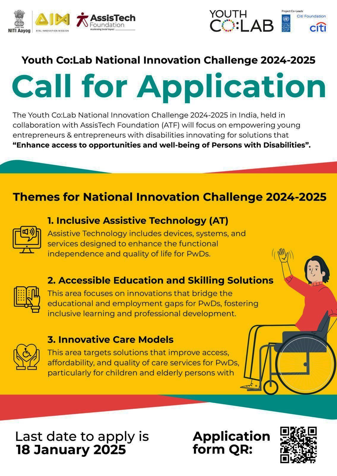 ATF is implementing 7th Edition of Youth Co:Lab National Innovation Challenge, a pioneering initiative by UNDP India & Citi Foundation, in partnership with Atal Innovation Mission, NITI Aayog Promotional poster of the 7th Edition Youth Co:Lab Innovation Challenge by ATF, UNDP India, and Citi Foundation.