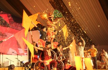 Divyangjan are performing a dance on the Ramayana theme on wheelchairs during the cultural program of Purple Fest 2025 at Rashtrapati Bhavan.