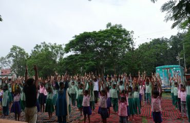 On the occasion of International Yoga Day, students of government schools are performing yoga asanas