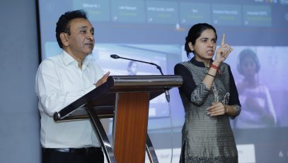 In the Purple Talk 2.2 program, Mr. Rajesh Agrawal, Secretary of the Department of Empowerment of Persons with Disabilities, is addressing the audience.