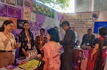 This picture is from the International Purple Fest 2025 held in Goa. In the photo, Joint Secretary and Economic Adviser of DEPwD, Mrs. Debolina Thakur, and Deputy Director General, Mrs. Richa Shankar, are interacting with the officials of the Ali Yavar Jung National Institute of Speech and Hearing Disabilities to learn about the facilities provided by the institute for persons with disabilities.