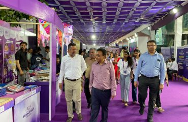 This picture is from the International Purple Fest 2025 being held in Goa. In the image, Secretary of the Department of Empowerment of Persons with Disabilities, Mr. Rajesh Aggarwal, is inspecting the stalls set up by the institutions under the department. He is accompanied by senior officials of the department.