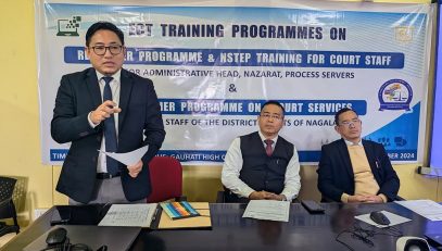 Shri. Ajongba Imchen, Registrar, Gauhati High Court, Kohima Bench inaugurates the programme; chaired by Shri. Atoka Achumi, CPC of the eCourts Project, Nagaland