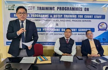 Shri. Ajongba Imchen, Registrar, Gauhati High Court, Kohima Bench inaugurates the programme; chaired by Shri. Atoka Achumi, CPC of the eCourts Project, Nagaland