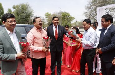 Welcome of Honourable Mr.Justice Sudesh Bansal & Honourable Mr. Justice Anil Kumar Upman by Bouqet Presentation by Mr Sanwar Mal Verma Divisional Commissioner Bharatpur at Court Campus Weir, Bharatpur