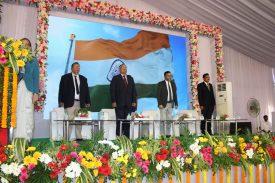 Hon'ble Dr. Justice B.R. Sarangi, Acting Chief Justice, High Court of Orissa, Hon'ble Shri Justice R.K.Pattanaik, Judge, High Court of Orissa with President & Secretary of Bar Association, Ranpur on the Occasion of inauguration ceremony of New Court Building, Ranpur