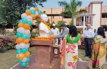 Offering floral tributes to the statue of Father of the Nation Mahatma Gandhi