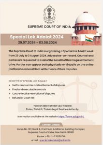 Notice regarding organization of a Special Lok Adalat week from 29 July to 3 August 2024