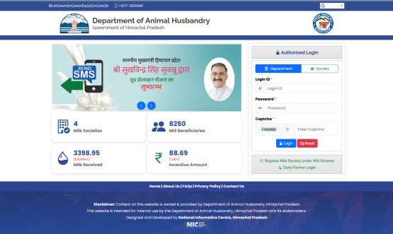 Hon’ble Chief Minister Launched Milk Incentive Scheme MIS of Animal Husbandry Department for dairy farmers, designed and developed by NIC HP