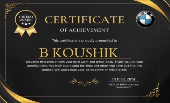 B KOUSHIK RECEIVED CERTIFICATE OF ACHIEVEMENT